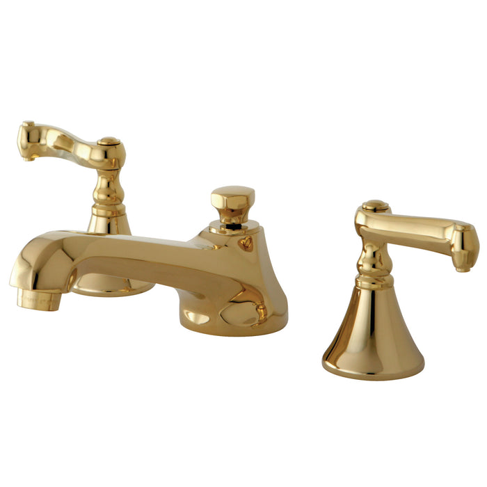 KS4472FL Two-Handle 3-Hole Deck Mount Widespread Bathroom Faucet with Brass Pop-Up Drain, Polished Brass