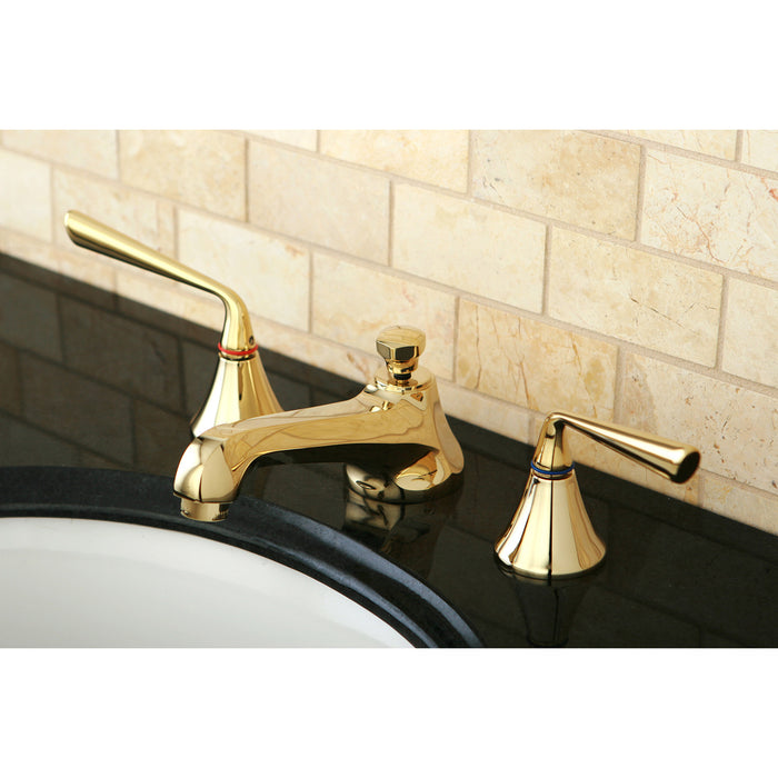 KS4472ZL Two-Handle 3-Hole Deck Mount Widespread Bathroom Faucet with Brass Pop-Up Drain, Polished Brass