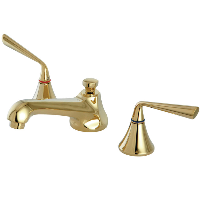 KS4472ZL Two-Handle 3-Hole Deck Mount Widespread Bathroom Faucet with Brass Pop-Up Drain, Polished Brass