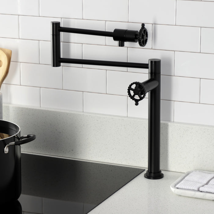 Fuller KS4700CG Two-Handle Deck Mount Pot Filler, Matte Black