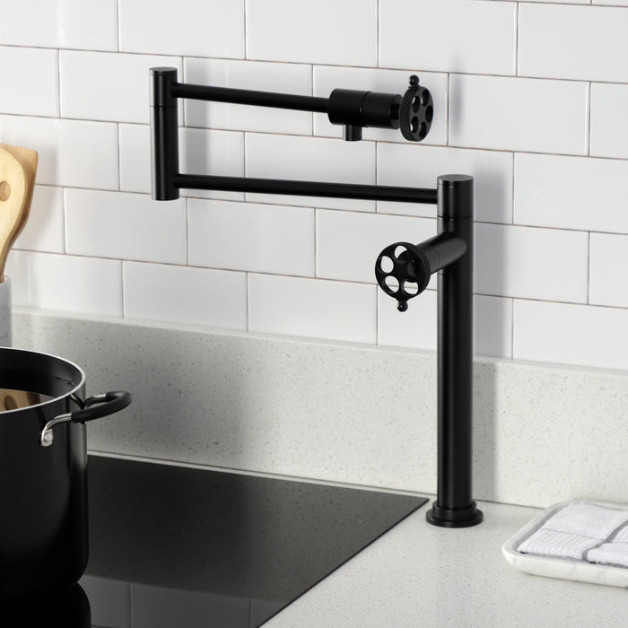 Webb KS4700RKX Two-Handle 1-Hole Deck Mount Pot Filler Faucet with Knurled Handle, Matte Black