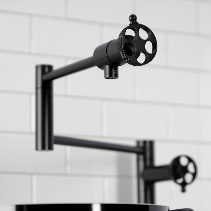 Webb KS4700RKX Two-Handle 1-Hole Deck Mount Pot Filler Faucet with Knurled Handle, Matte Black