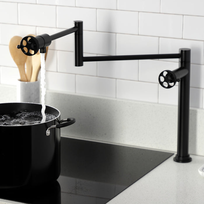 Webb KS4700RKX Two-Handle 1-Hole Deck Mount Pot Filler Faucet with Knurled Handle, Matte Black