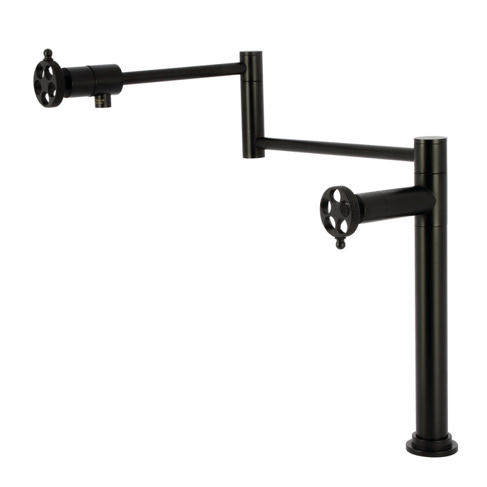 Webb KS4700RKX Two-Handle 1-Hole Deck Mount Pot Filler Faucet with Knurled Handle, Matte Black