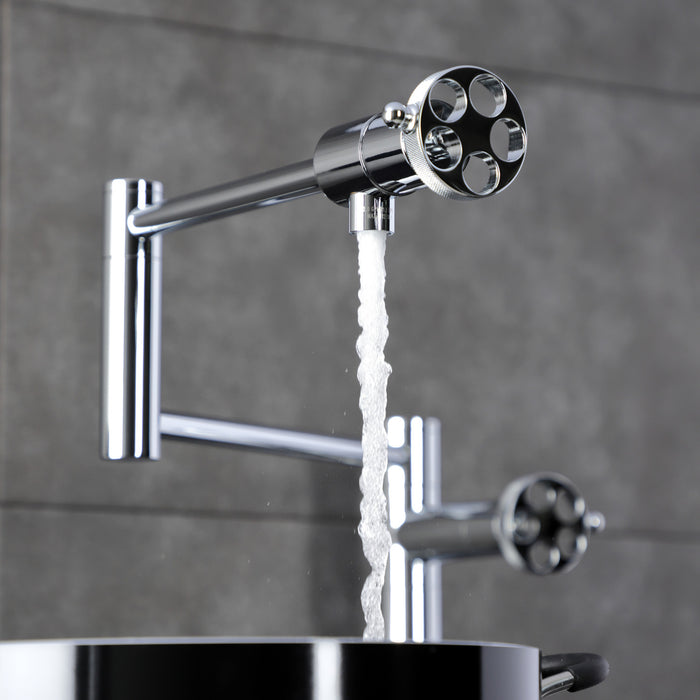 Wendell KS4701RKZ Two-Handle 1-Hole Deck Mount Pot Filler Faucet with Knurled Handle, Polished Chrome