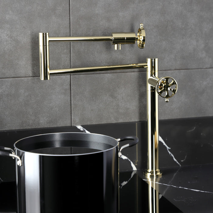 Belknap KS4702RX Two-Handle Deck Mount Pot Filler, Polished Brass