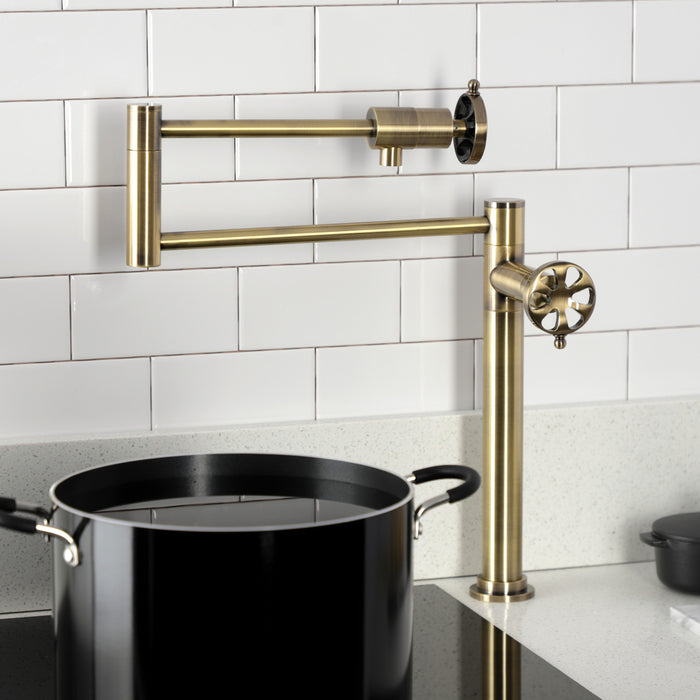 Belknap KS4703RX Two-Handle Deck Mount Pot Filler, Antique Brass