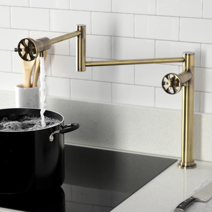 Belknap KS4703RX Two-Handle Deck Mount Pot Filler, Antique Brass