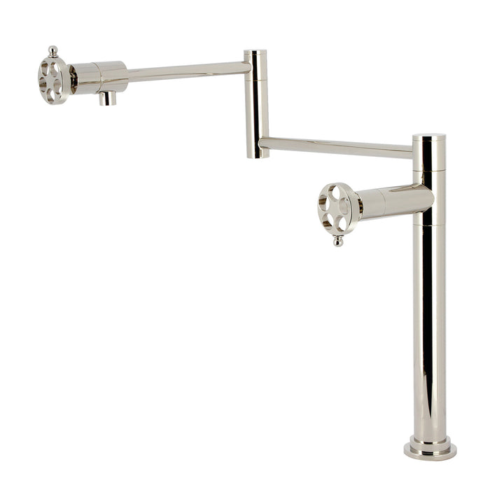 Wendell KS4706RKZ Two-Handle 1-Hole Deck Mount Pot Filler Faucet with Knurled Handle, Polished Nickel