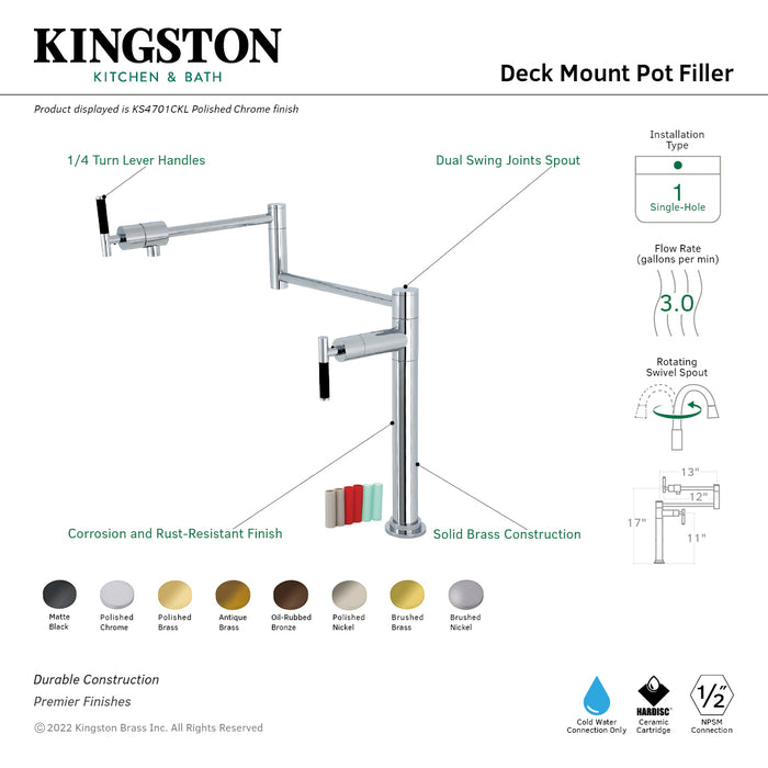 Kaiser KS4707CKL Single-Hole Deck Mount Pot Filler, Brushed Brass