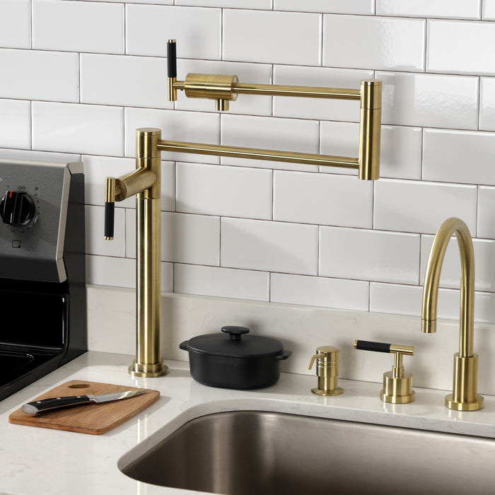 Kaiser KS4707CKL Single-Hole Deck Mount Pot Filler, Brushed Brass