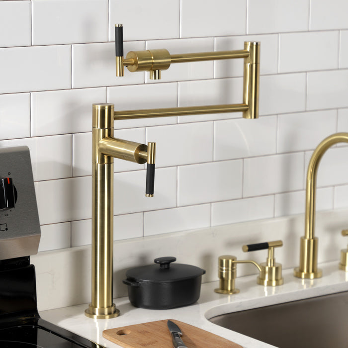 Kaiser KS4707CKL Single-Hole Deck Mount Pot Filler, Brushed Brass