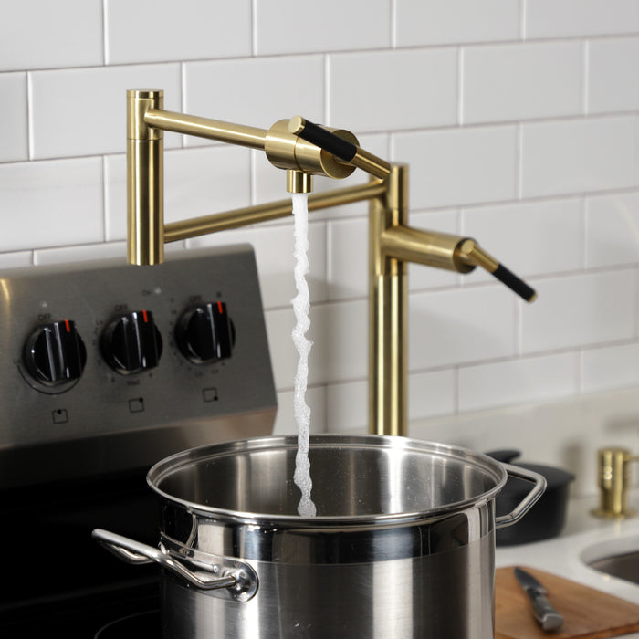 Kaiser KS4707CKL Single-Hole Deck Mount Pot Filler, Brushed Brass