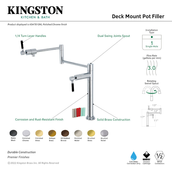 Kaiser KS4708DKL Single-Hole Deck Mount Pot Filler, Brushed Nickel