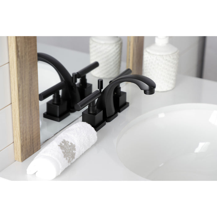 Claremont KS4940CQL Two-Handle 3-Hole Deck Mount Widespread Bathroom Faucet with Brass Pop-Up Drain, Matte Black