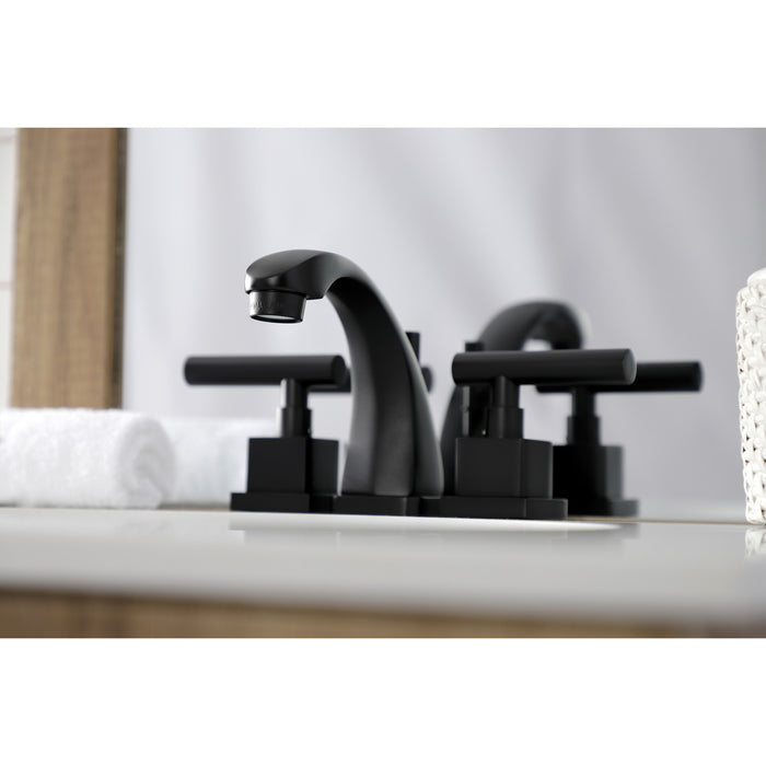 Claremont KS4940CQL Two-Handle 3-Hole Deck Mount Widespread Bathroom Faucet with Brass Pop-Up Drain, Matte Black