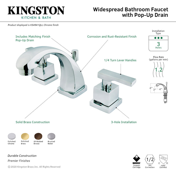 Executive KS4942QLL Two-Handle 3-Hole Deck Mount Widespread Bathroom Faucet with Brass Pop-Up Drain, Polished Brass