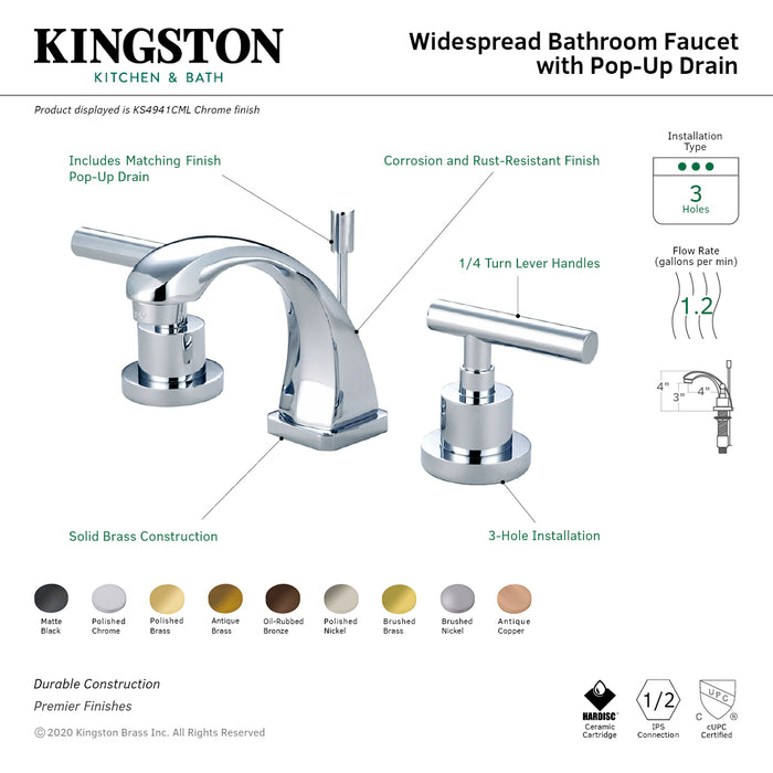 Manhattan KS4943CML Two-Handle 3-Hole Deck Mount Widespread Bathroom Faucet with Brass Pop-Up Drain, Antique Brass