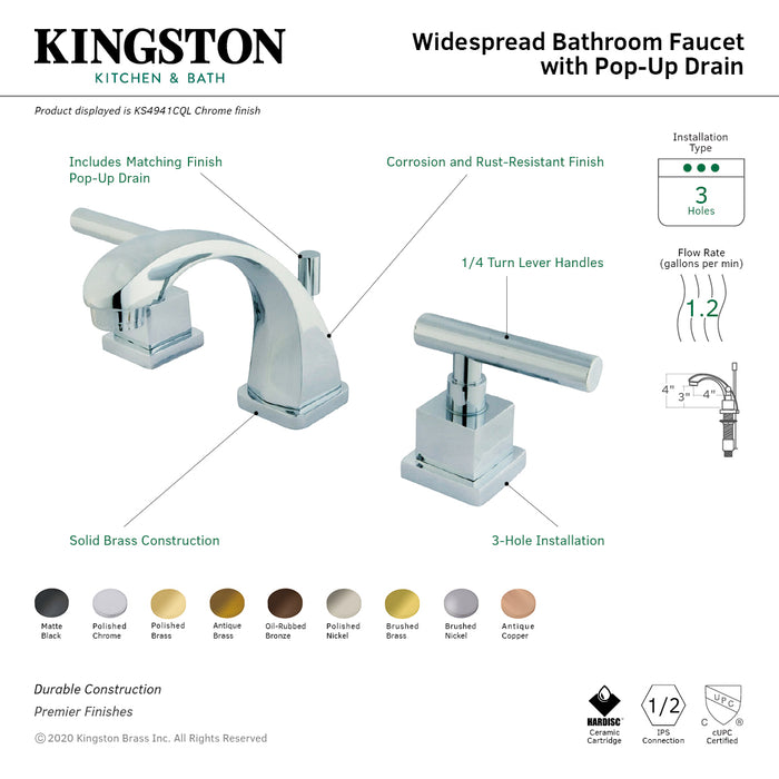 Claremont KS4945CQL Two-Handle 3-Hole Deck Mount Widespread Bathroom Faucet with Brass Pop-Up Drain, Oil Rubbed Bronze