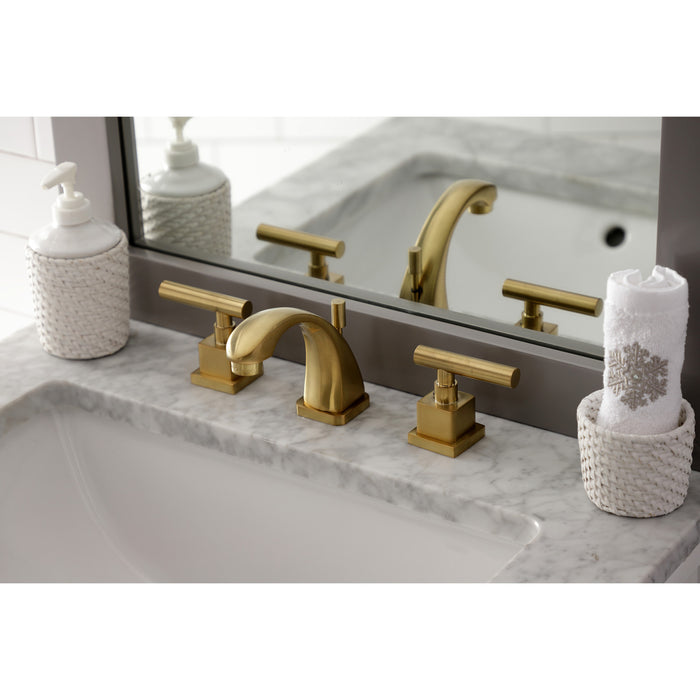 Claremont KS4947CQL Two-Handle 3-Hole Deck Mount Widespread Bathroom Faucet with Brass Pop-Up Drain, Brushed Brass