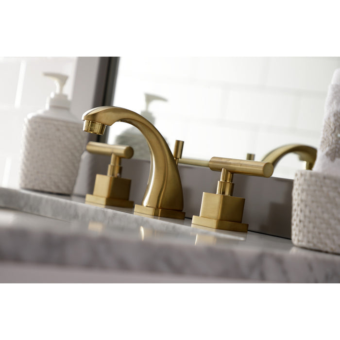 Claremont KS4947CQL Two-Handle 3-Hole Deck Mount Widespread Bathroom Faucet with Brass Pop-Up Drain, Brushed Brass