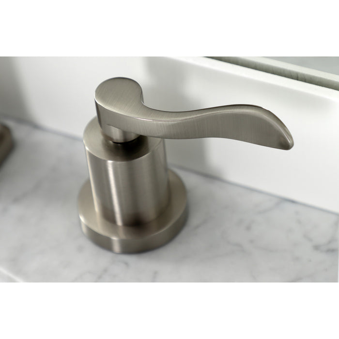 NuWave KS4948DFL Two-Handle 3-Hole Deck Mount Widespread Bathroom Faucet with Brass Pop-Up Drain, Brushed Nickel