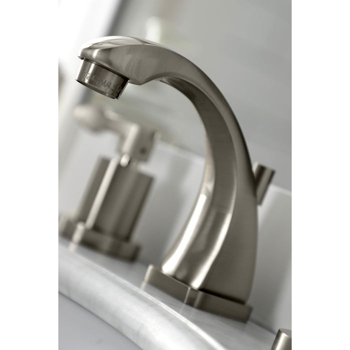 NuWave KS4948DFL Two-Handle 3-Hole Deck Mount Widespread Bathroom Faucet with Brass Pop-Up Drain, Brushed Nickel