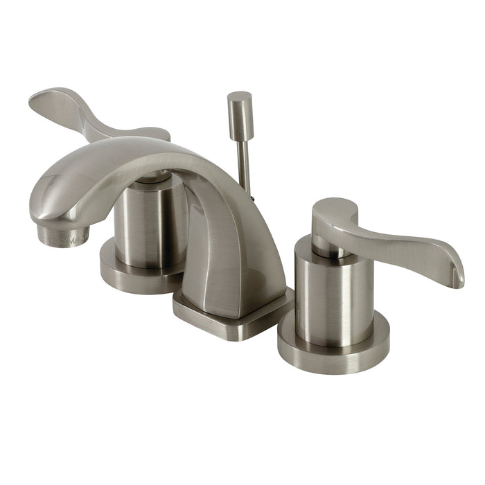 NuWave KS4948DFL Two-Handle 3-Hole Deck Mount Widespread Bathroom Faucet with Brass Pop-Up Drain, Brushed Nickel