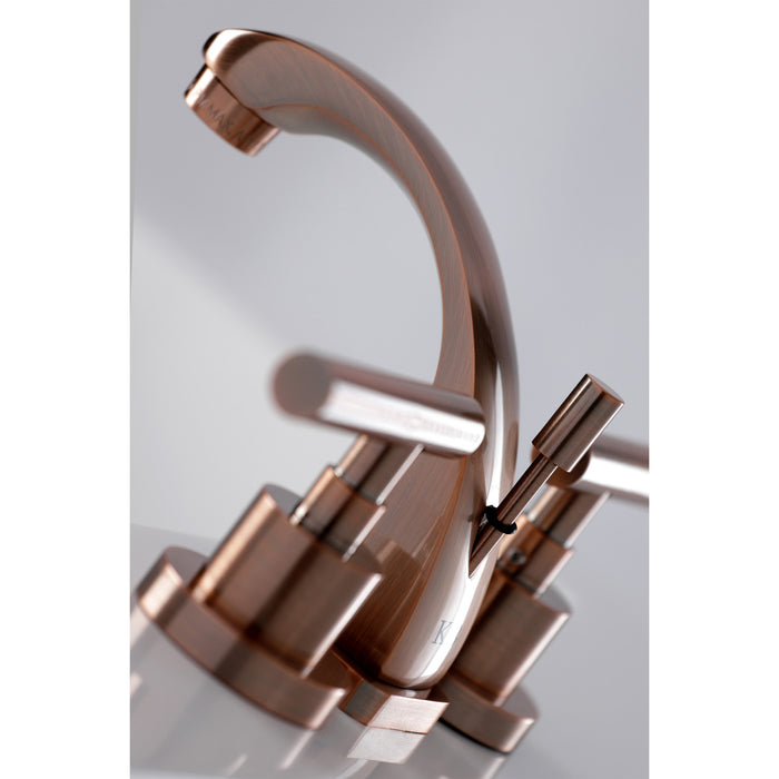 Manhattan KS494CMLAC Two-Handle 3-Hole Deck Mount Widespread Bathroom Faucet with Brass Pop-Up Drain, Antique Copper