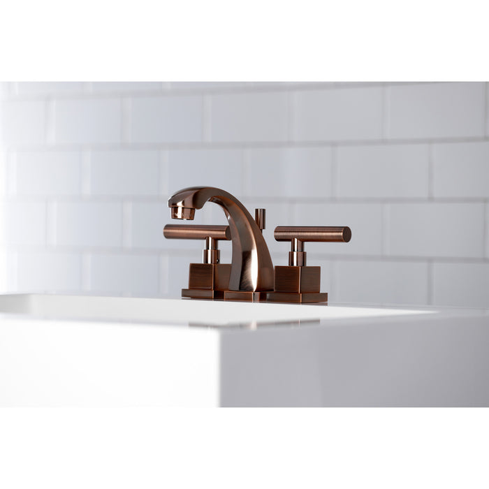 Claremont KS494CQLAC Two-Handle 3-Hole Deck Mount Widespread Bathroom Faucet with Brass Pop-Up Drain, Antique Copper