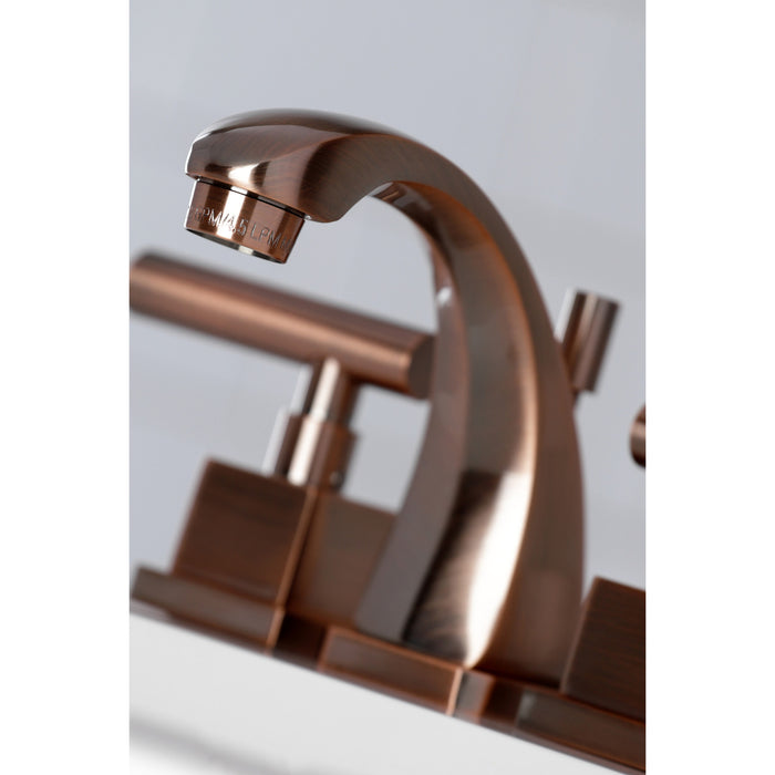 Claremont KS494CQLAC Two-Handle 3-Hole Deck Mount Widespread Bathroom Faucet with Brass Pop-Up Drain, Antique Copper