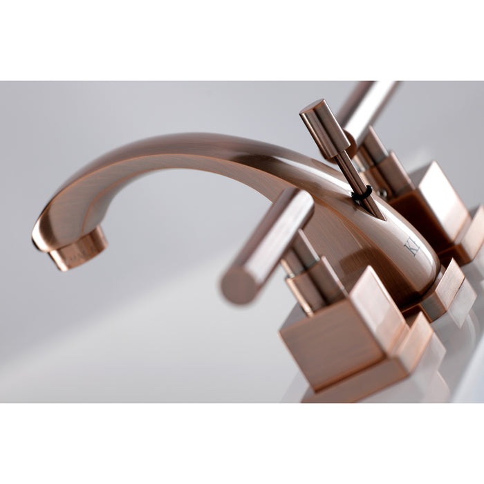 Claremont KS494CQLAC Two-Handle 3-Hole Deck Mount Widespread Bathroom Faucet with Brass Pop-Up Drain, Antique Copper