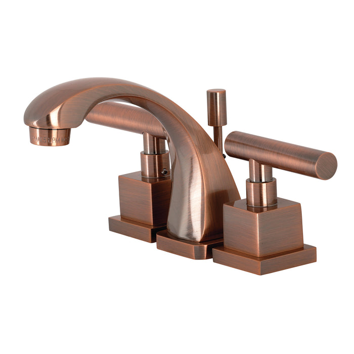 Claremont KS494CQLAC Two-Handle 3-Hole Deck Mount Widespread Bathroom Faucet with Brass Pop-Up Drain, Antique Copper