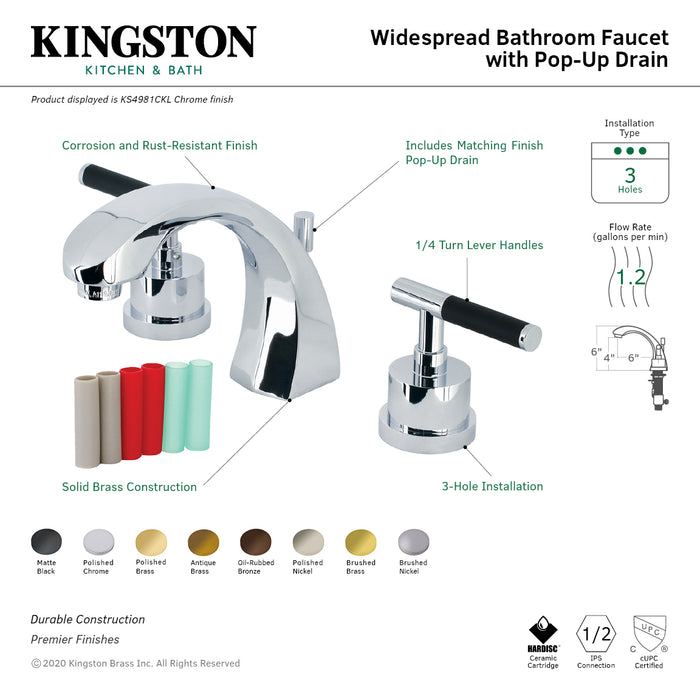 Kaiser KS4980CKL Two-Handle 3-Hole Deck Mount Widespread Bathroom Faucet with Brass Pop-Up Drain, Matte Black