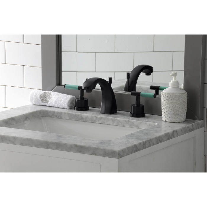 Kaiser KS4980CKL Two-Handle 3-Hole Deck Mount Widespread Bathroom Faucet with Brass Pop-Up Drain, Matte Black