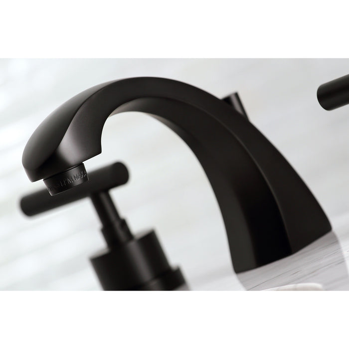 Manhattan KS4980CML Two-Handle 3-Hole Deck Mount Widespread Bathroom Faucet with Brass Pop-Up Drain, Matte Black