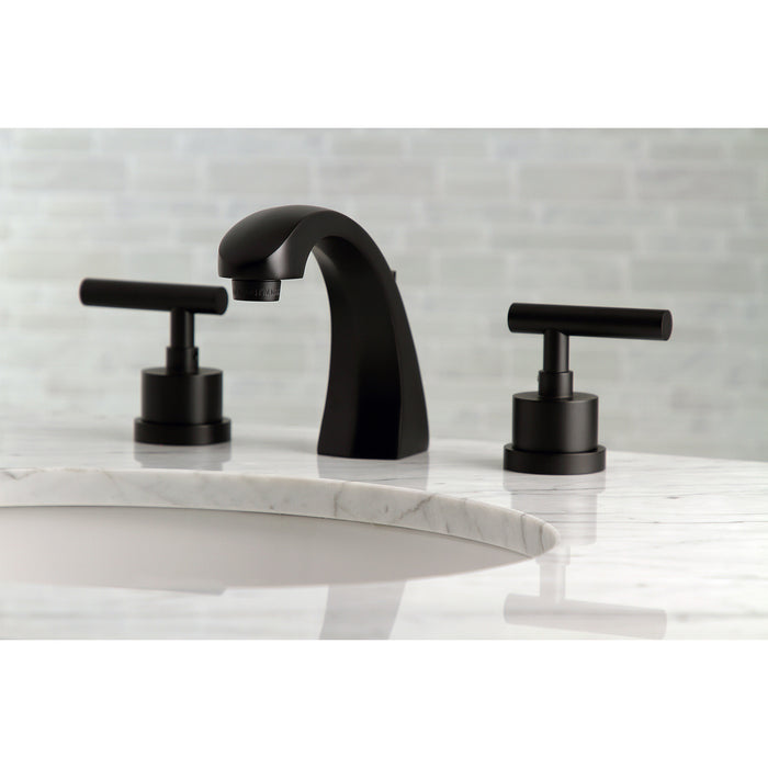 Manhattan KS4980CML Two-Handle 3-Hole Deck Mount Widespread Bathroom Faucet with Brass Pop-Up Drain, Matte Black