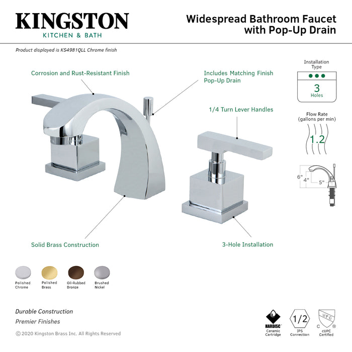 Executive KS4981QLL Two-Handle 3-Hole Deck Mount Widespread Bathroom Faucet with Brass Pop-Up Drain, Polished Chrome