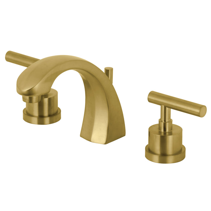 Manhattan KS4987CML Two-Handle 3-Hole Deck Mount Widespread Bathroom Faucet with Brass Pop-Up Drain, Brushed Brass