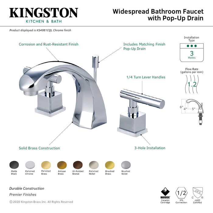 Claremont KS4988CQL Two-Handle 3-Hole Deck Mount Widespread Bathroom Faucet with Brass Pop-Up Drain, Brushed Nickel