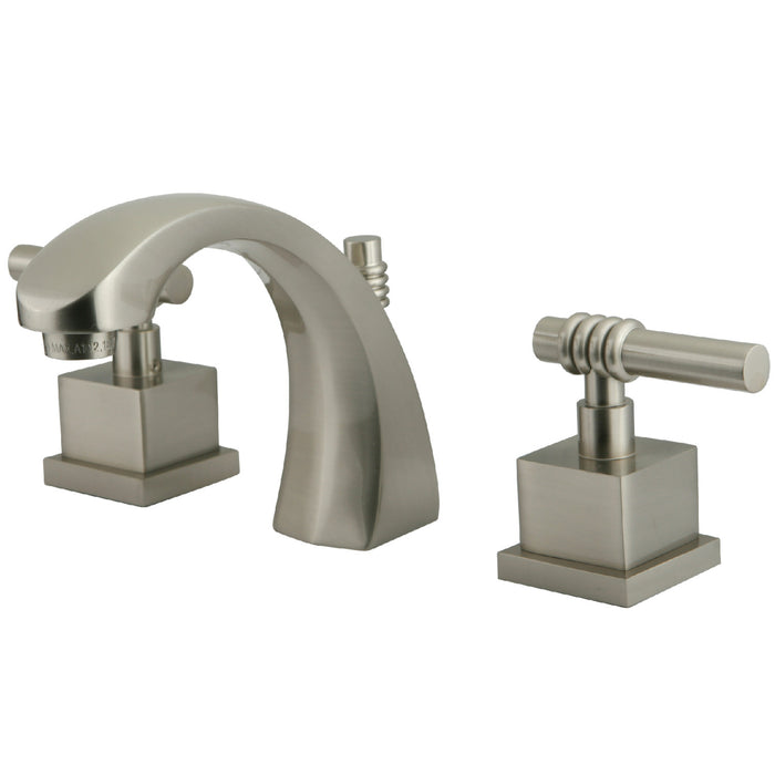 Milano KS4988QL Two-Handle 3-Hole Deck Mount Widespread Bathroom Faucet with Brass Pop-Up Drain, Brushed Nickel