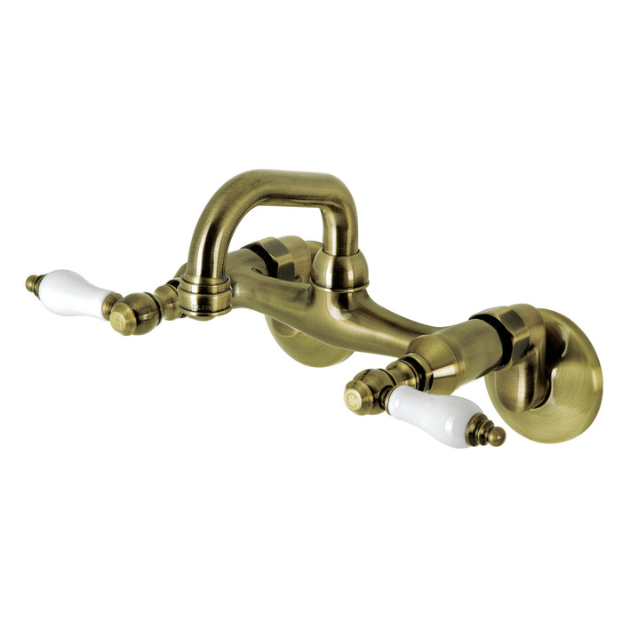 Kingston KS512AB Two-Handle 2-Hole Wall Mount Bar Faucet, Antique Brass