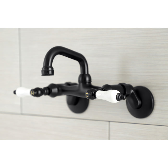 Kingston KS512MB Two-Handle 2-Hole Wall Mount Bar Faucet, Matte Black