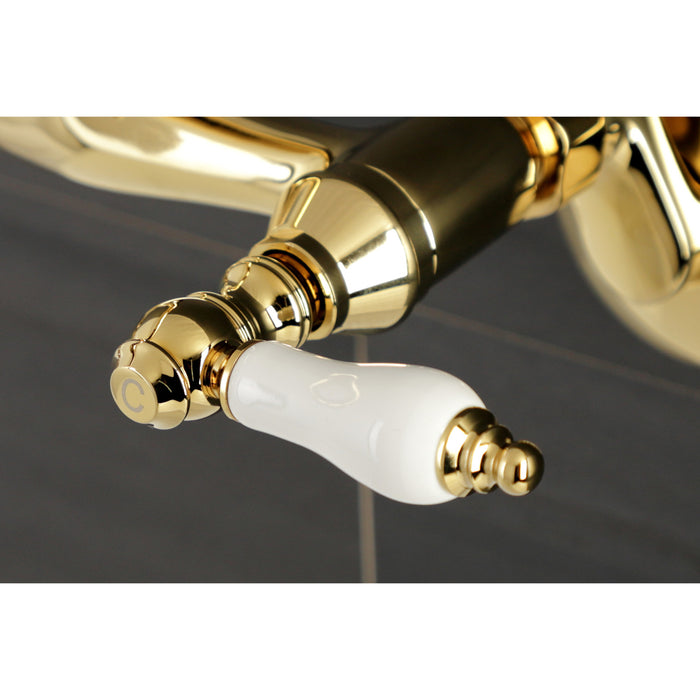 Kingston KS512PB Two-Handle 2-Hole Wall Mount Bar Faucet, Polished Brass