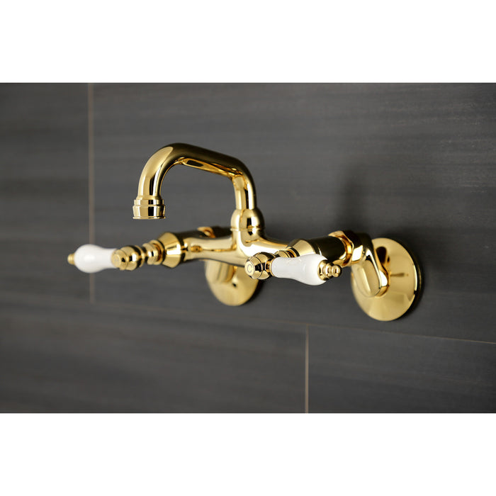 Kingston KS512PB Two-Handle 2-Hole Wall Mount Bar Faucet, Polished Brass