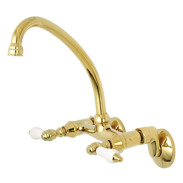 Kingston KS514PB Two-Handle 2-Hole Wall Mount Kitchen Faucet, Polished Brass