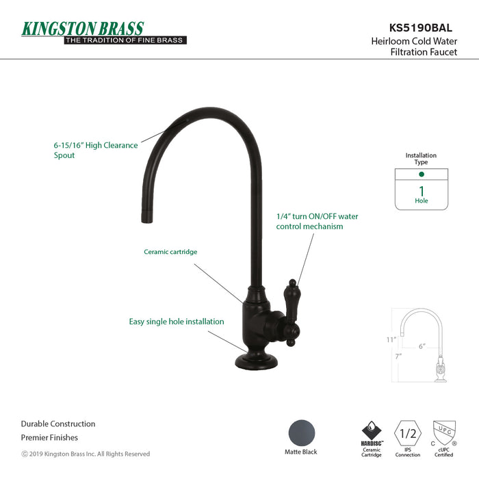 Heirloom KS5190BAL Single-Handle 1-Hole Deck Mount Water Filtration Faucet, Matte Black