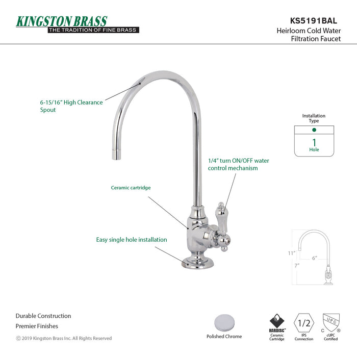 Heirloom KS5191BAL Single-Handle 1-Hole Deck Mount Water Filtration Faucet, Polished Chrome