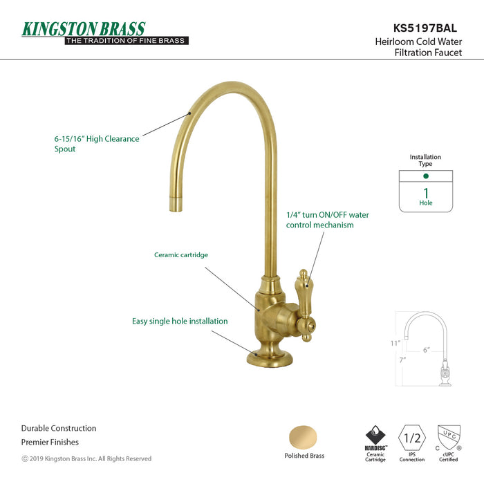 Heirloom KS5197BAL Single-Handle 1-Hole Deck Mount Water Filtration Faucet, Brushed Brass