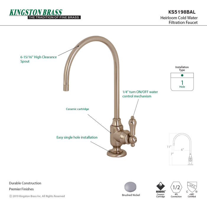 Heirloom KS5198BAL Single-Handle 1-Hole Deck Mount Water Filtration Faucet, Brushed Nickel